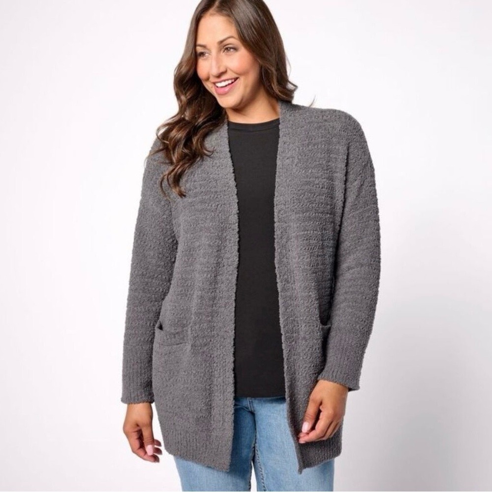 Barefoot‎ Dreams Boucle Welt Gray Cardigan CozyChic Knit Gray 1X